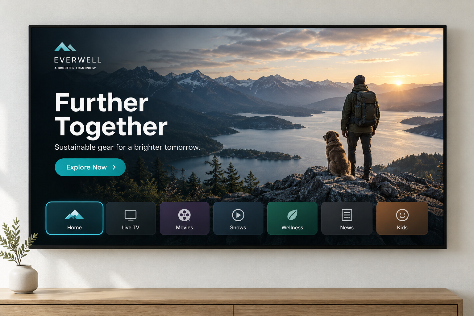 Connected TV home screen showing premium placements